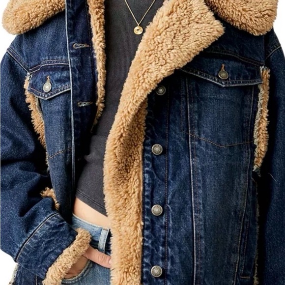 Free People Holly Sherpa Denim Jacket Women’s M - Picture 2 of 8